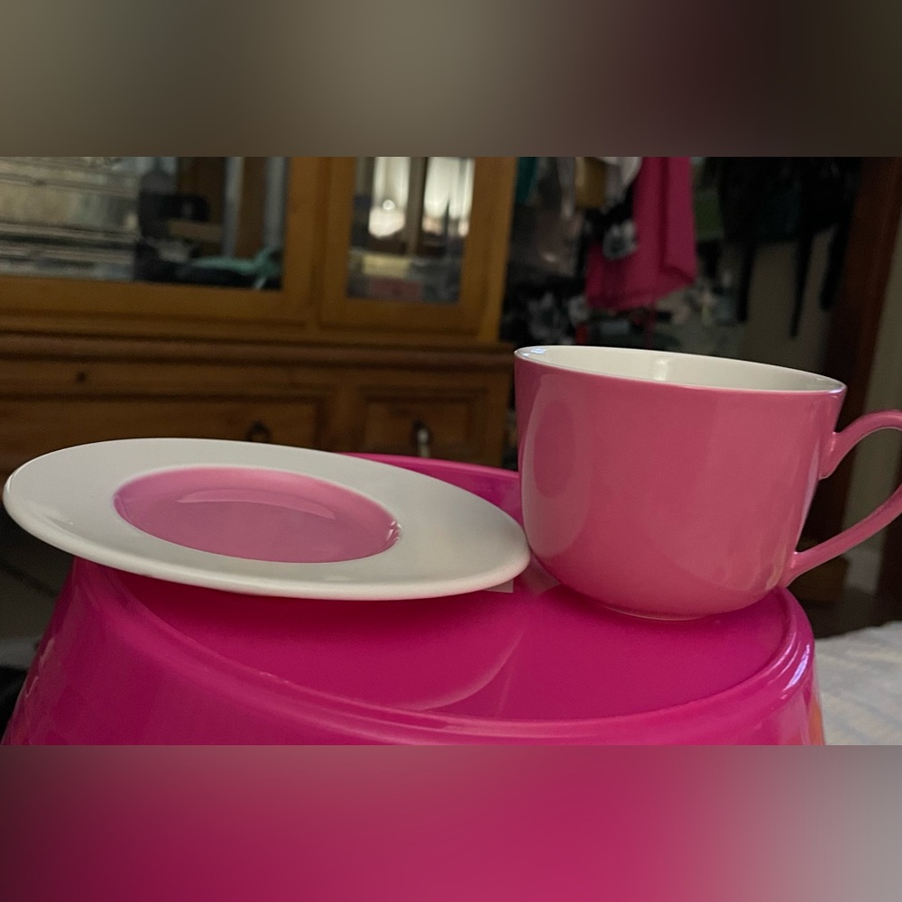 4 Pieces Villeroy & Boch Tea Cup & Oval Saucers Wonderful World Collect Pink NWT - Picture 5 of 13